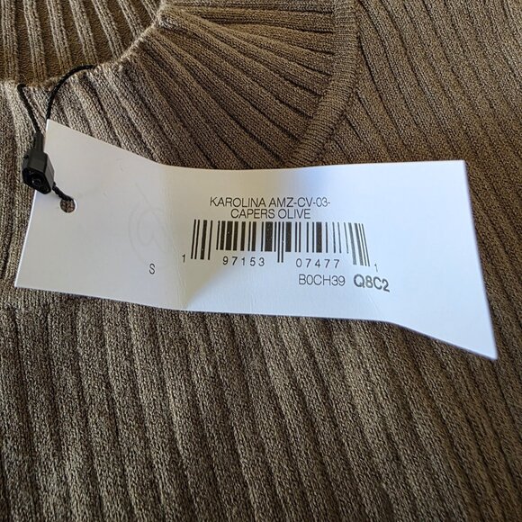 The Drop Karolina Sleeveless High Mock Neck Ribbed Sweater Tank Top Olive Small - Picture 6 of 15